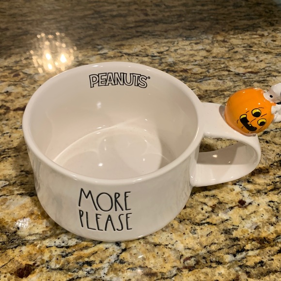 NWT Rae Dunn Halloween Peanuts soup mug MORE PLEASE - Picture 1 of 6